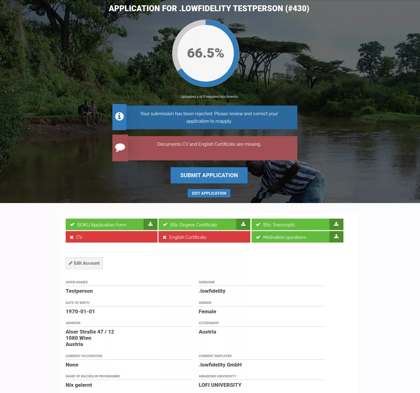 Unfinished Application