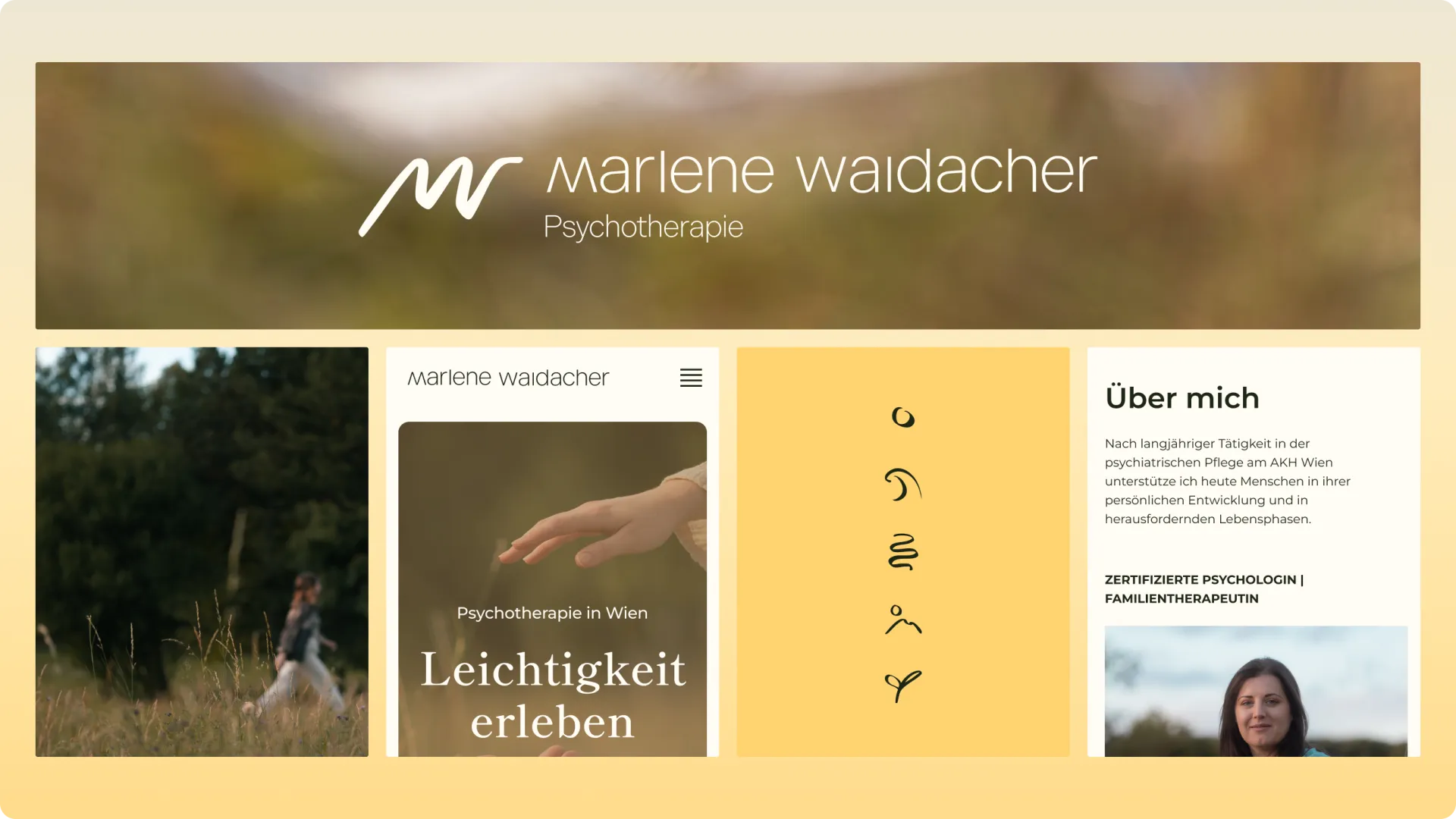 Übersichtsscreen des Designs für Marlene Waidacher , Psychotherapie