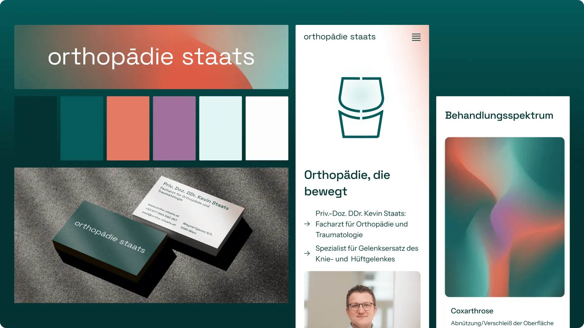 Visuelle Übersicht des Brandings und Designs für Ortopädie Staats